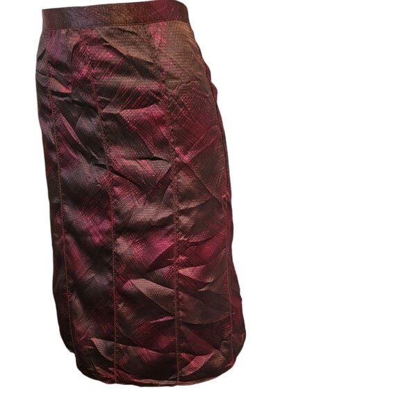 Jaclyn Smith Skirt, Silky, Burgundy Maroon Print, Gored, Part Elastic Waist - Picture 3 of 12